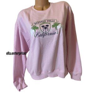 VS Pink XL Spring Orchid Beverly Hills Ivy Fleece Classic Crew Sweater
